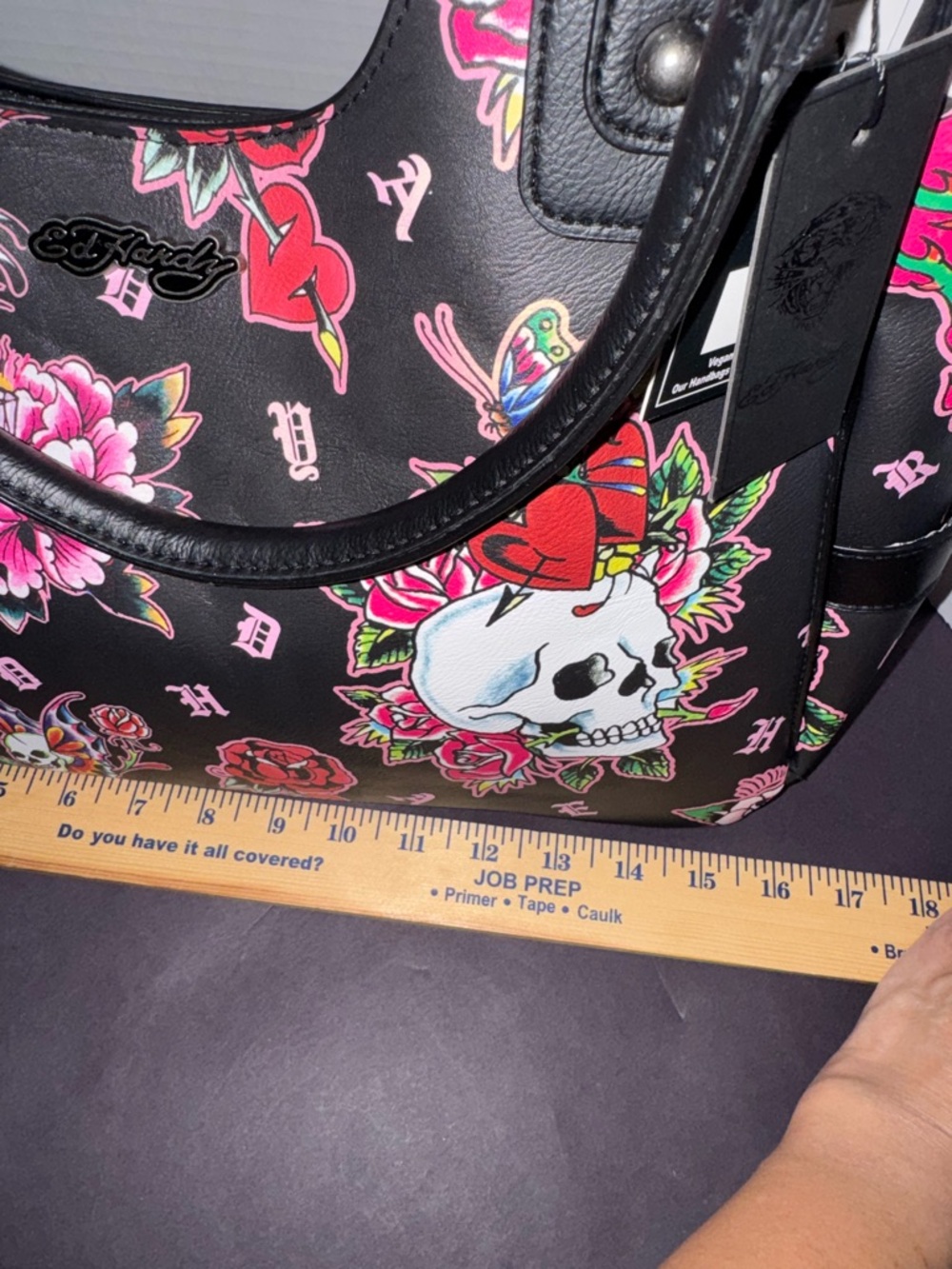 Ed Hardy Black Floral Skull Tote Bag - Pink Accents BNWT - Picture 10 of 11